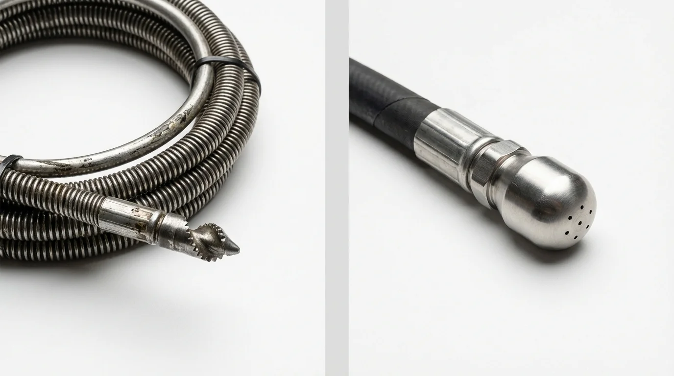 Drain snake cable and hydro jetting nozzle used for drain cleaning in Barneveld, WI