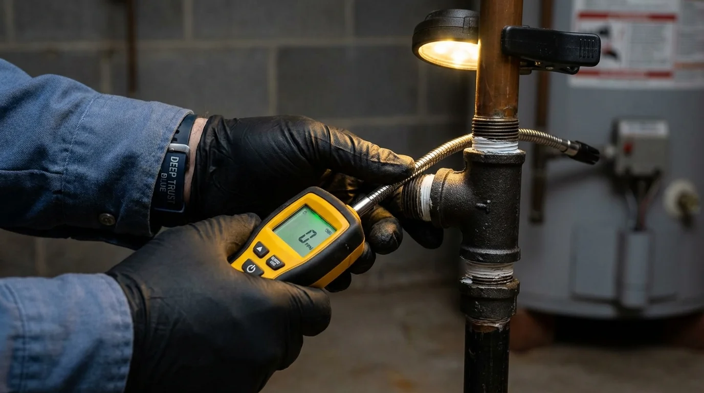 Gas leak detection with electronic sniffer by Johns Plumbing LLC in Barneveld