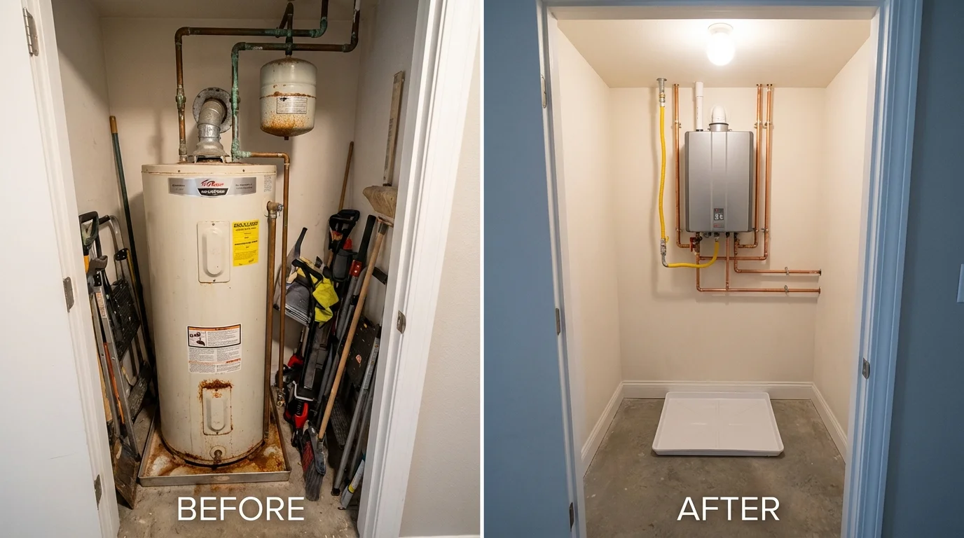 Tank water heater versus wall-mounted tankless unit comparison for Barneveld, WI homeowners