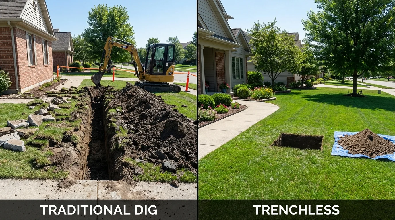 Trenchless sewer repair with minimal yard damage versus traditional excavation in Barneveld, WI